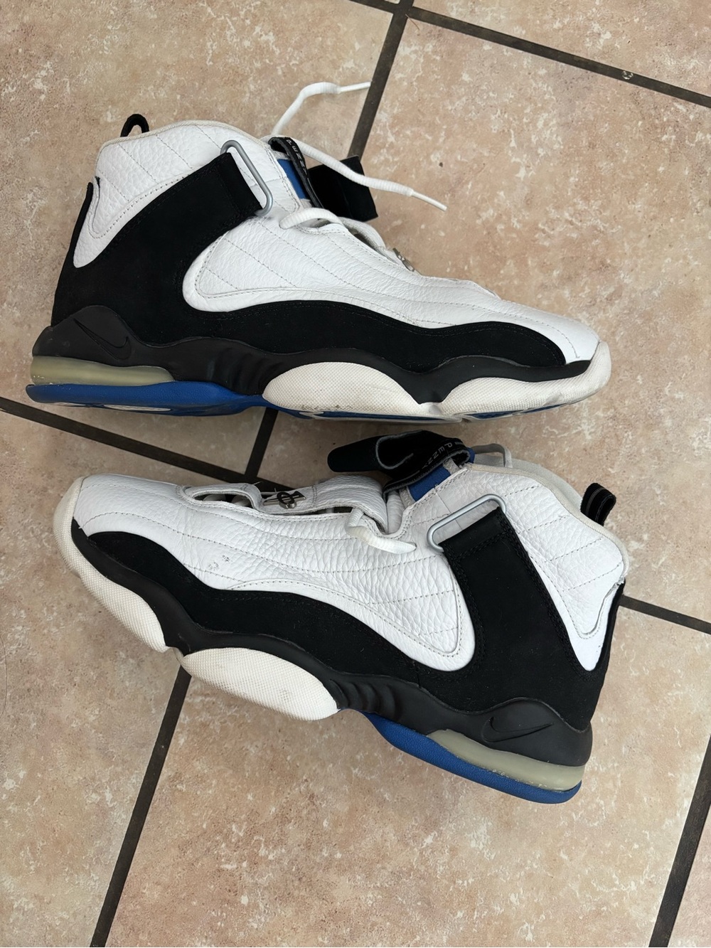 Air Penny 4 Nike Men’s White Black and Blue High-Top Basketball Sneakers
